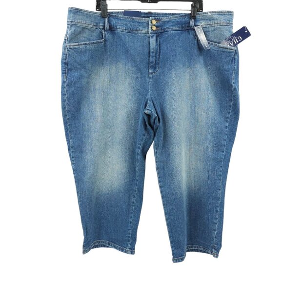Chaps Capri Jeans Slimming Fit Plus Size 22W High Rise NWT Stretch Med Wash Crop - Picture 1 of 12